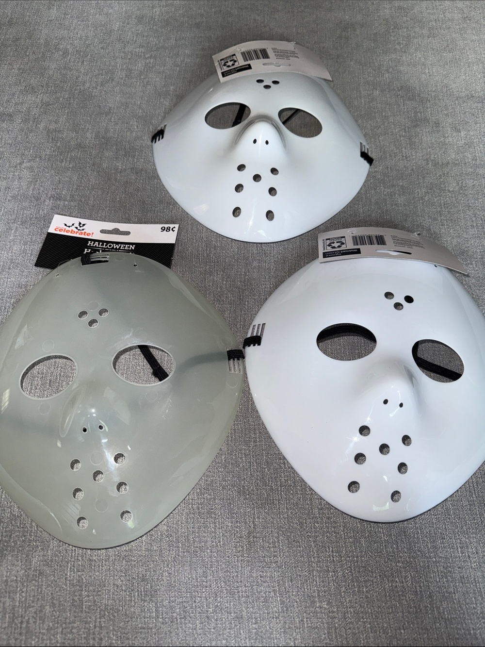 Halloween Jason-Style White Plastic Hockey Mask - Pack of 3
